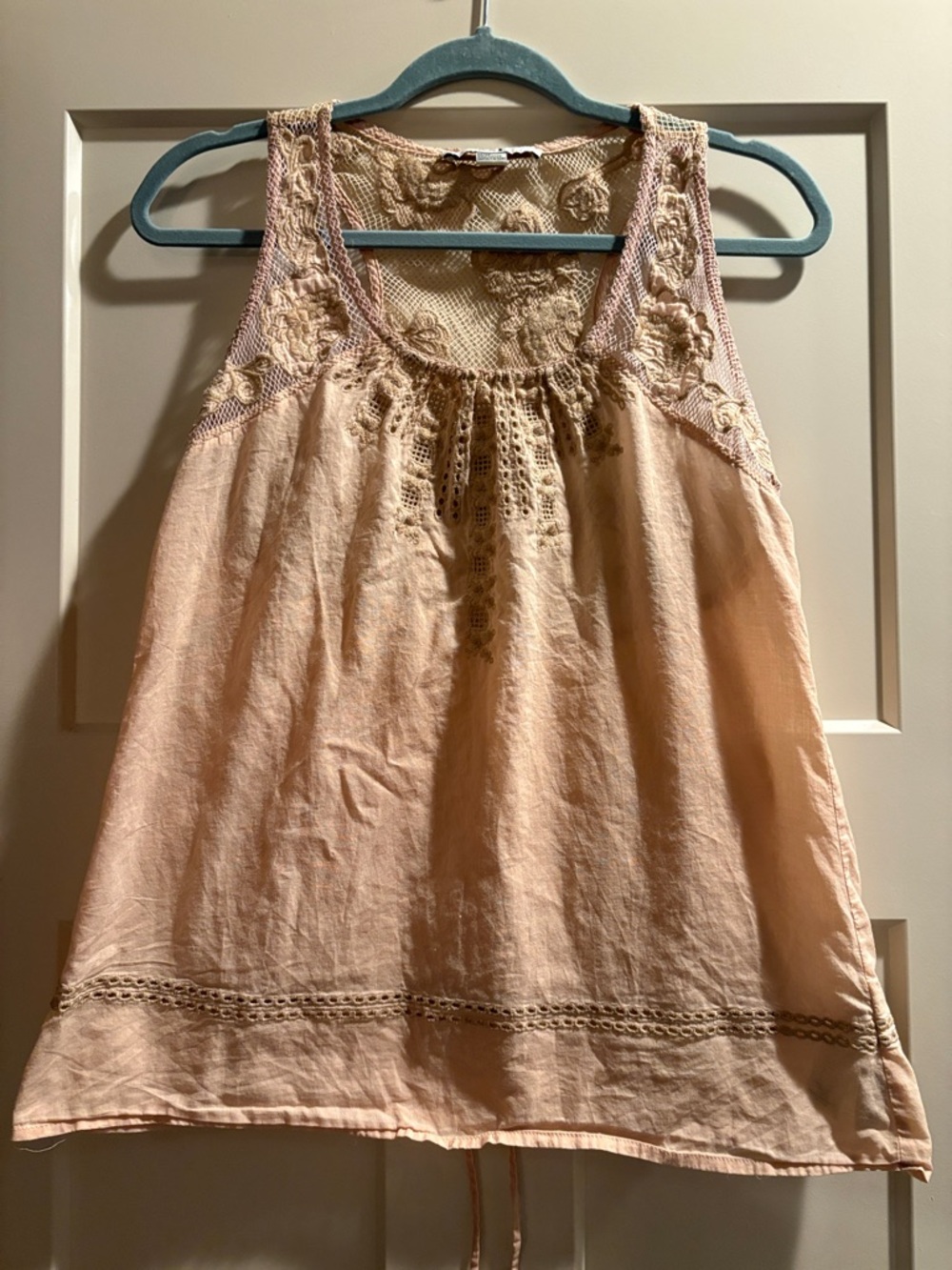 Forever 21 Blush Pink Lace-Trim Tank Top - Size M - Boho, Cotton, Cottagcore